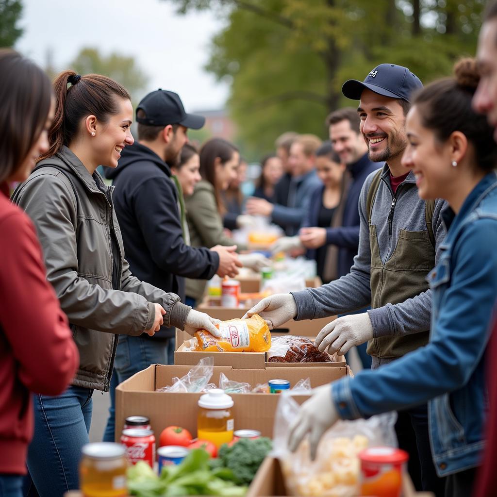 Volunteers distributing food at St. Bartholomew's Church food pantry