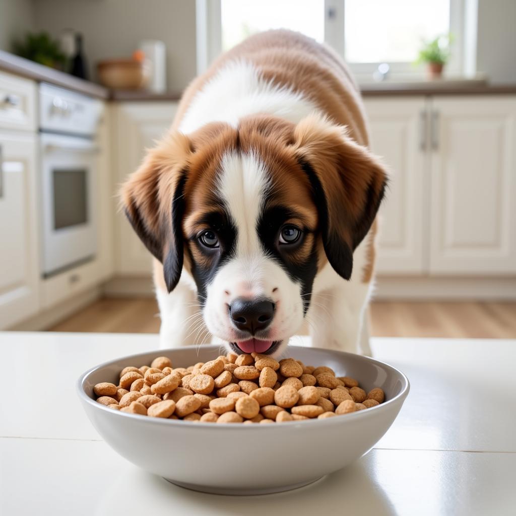 St. Bernard puppy enjoying a healthy meal