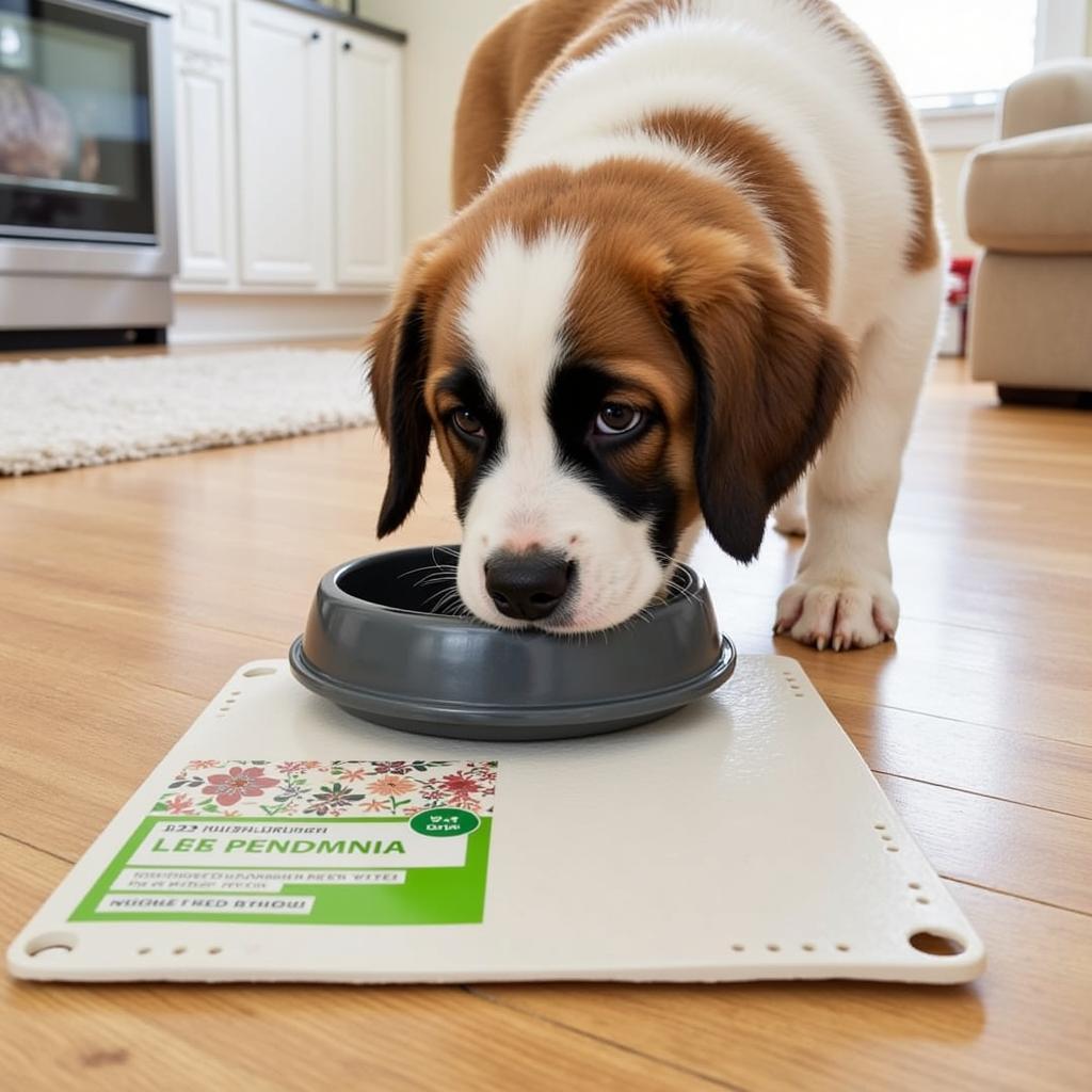 St. Bernard puppy eating on a schedule