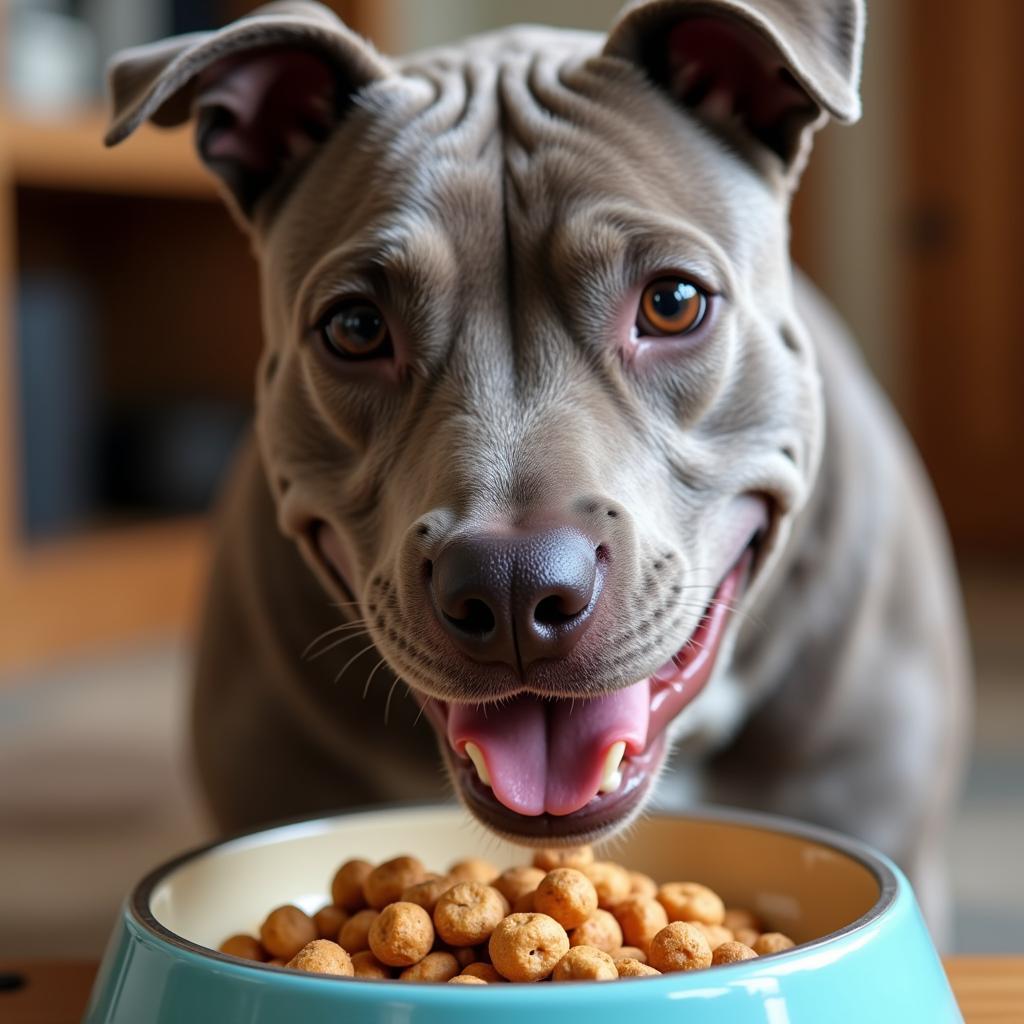 Staffordshire Bull Terrier Enjoying Kibble