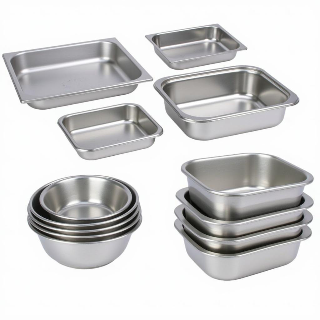 Stainless steel food pans in various sizes for different kitchen needs