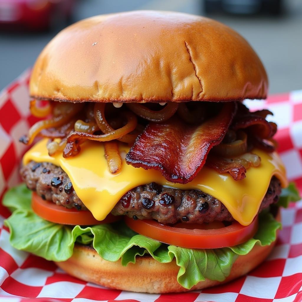 Stuf'd food truck's signature stuffed burger, overflowing with cheese and toppings