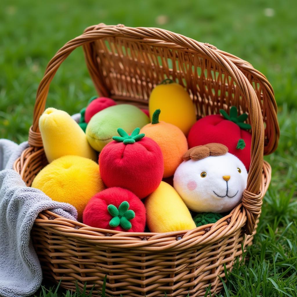 Stuffed Food Toys in a Picnic Basket