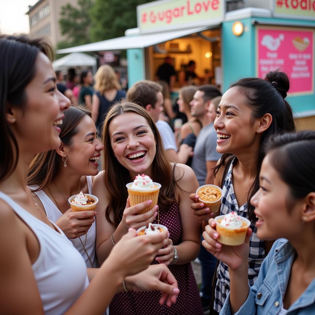 Customers Enjoying Desserts from a Sugar Love Food Truck