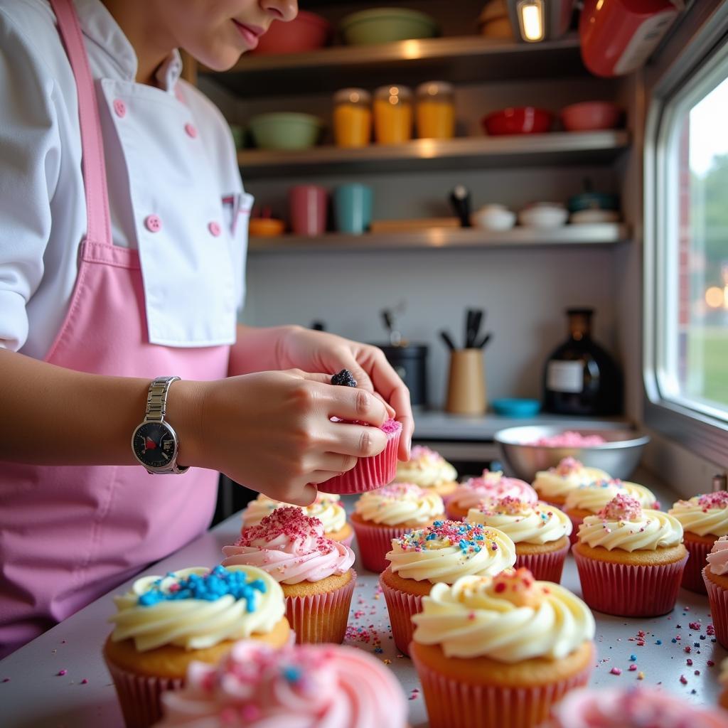 Dessert Preparation in a Sugar Love Food Truck