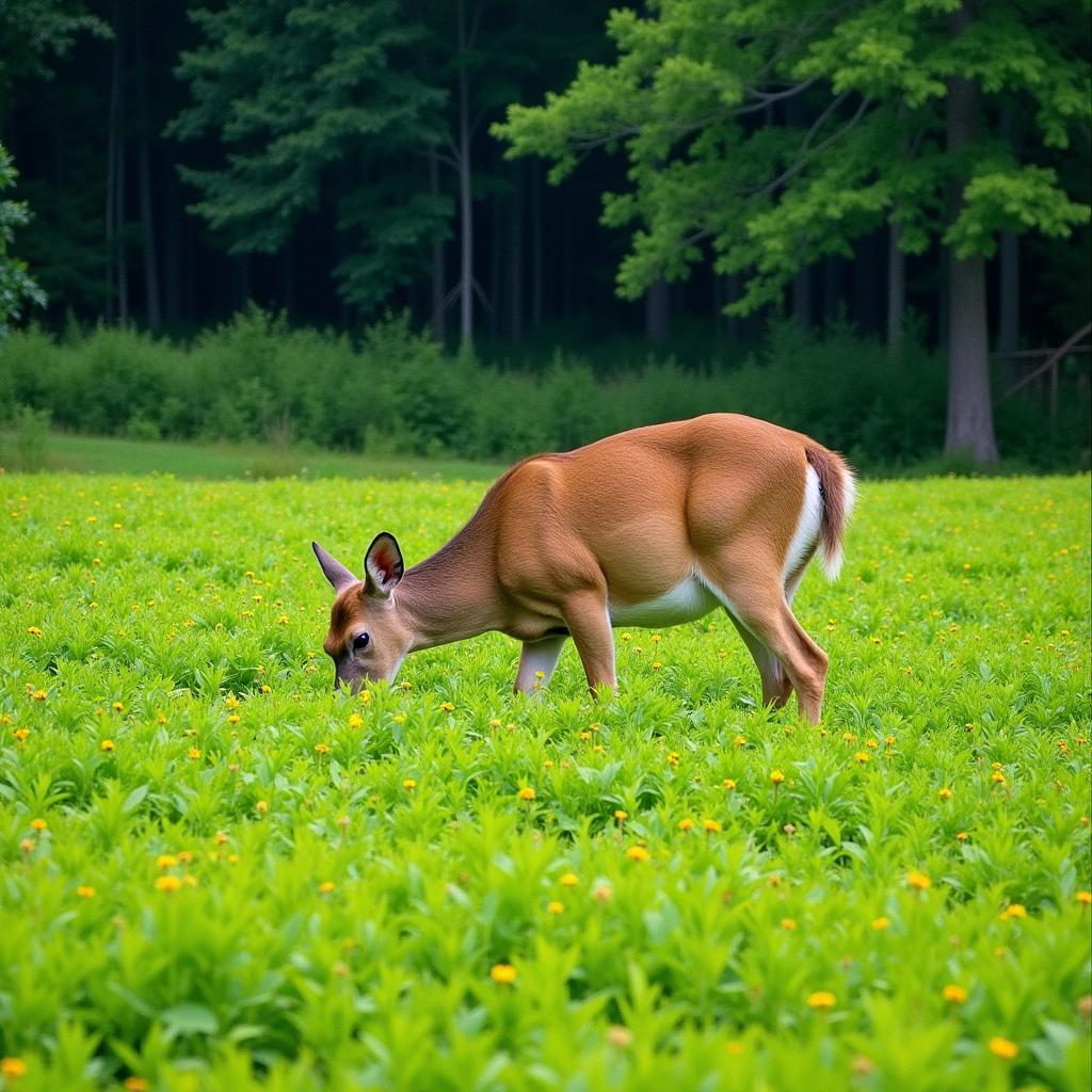 Deer Grazing in a Lush Sunn Hemp Field