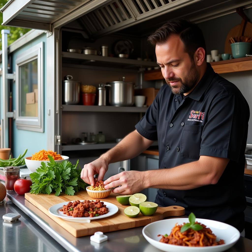 Surti Food Truck Chef Preparing Food with Fresh Ingredients