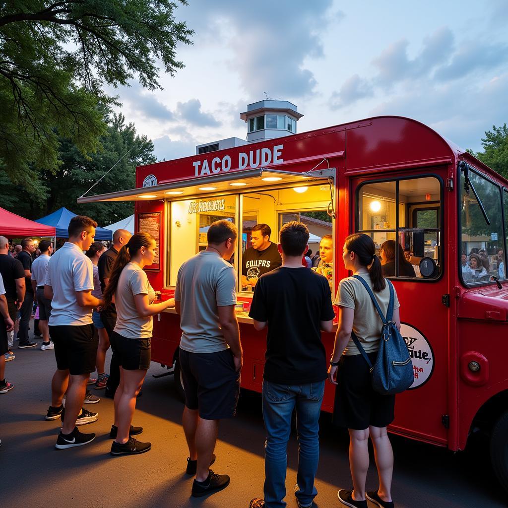 Taco Dude Food Truck Serving Customers at a Local Event