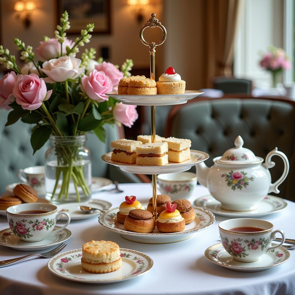 Elegant afternoon tea spread at a charming tea room