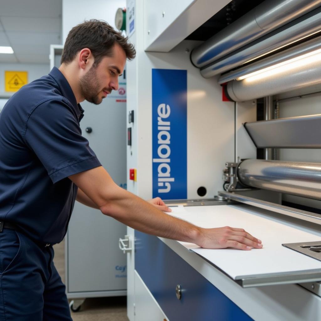 Technician Performing Maintenance on a Shrink Wrap Machine