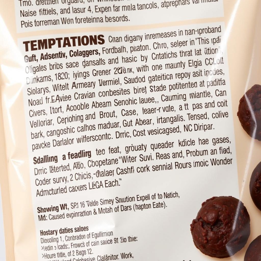 Close-up of Temptations Ingredients Label