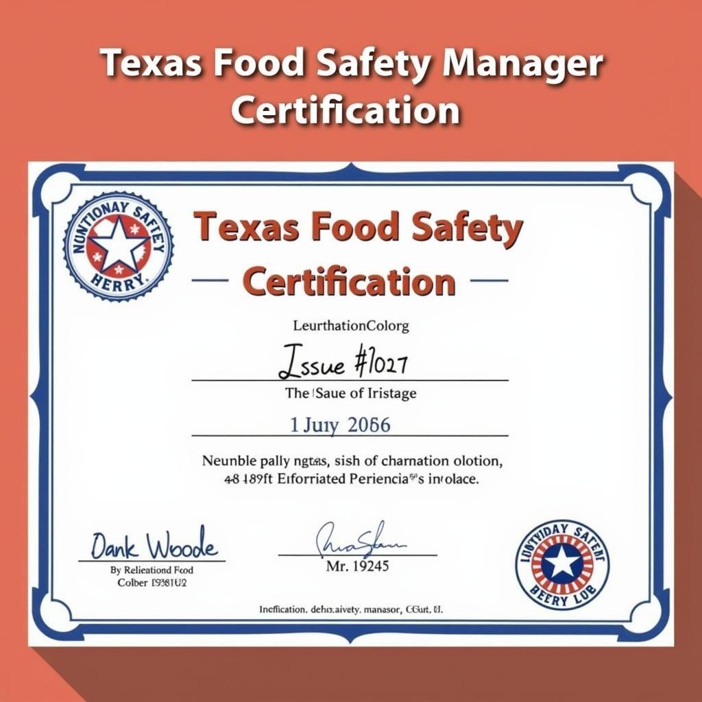 Texas Food Safety Manager Certification Example