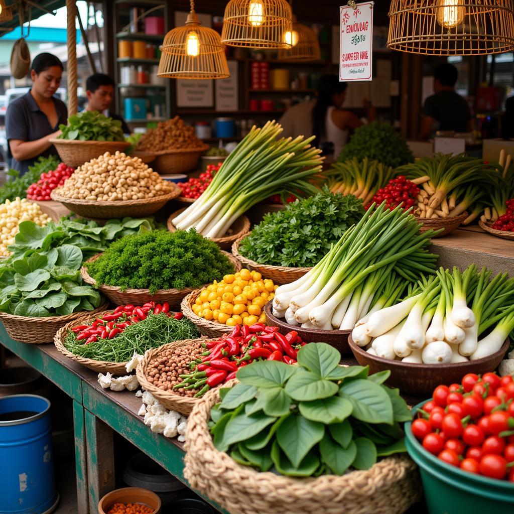 Fresh Thai ingredients in a bustling market