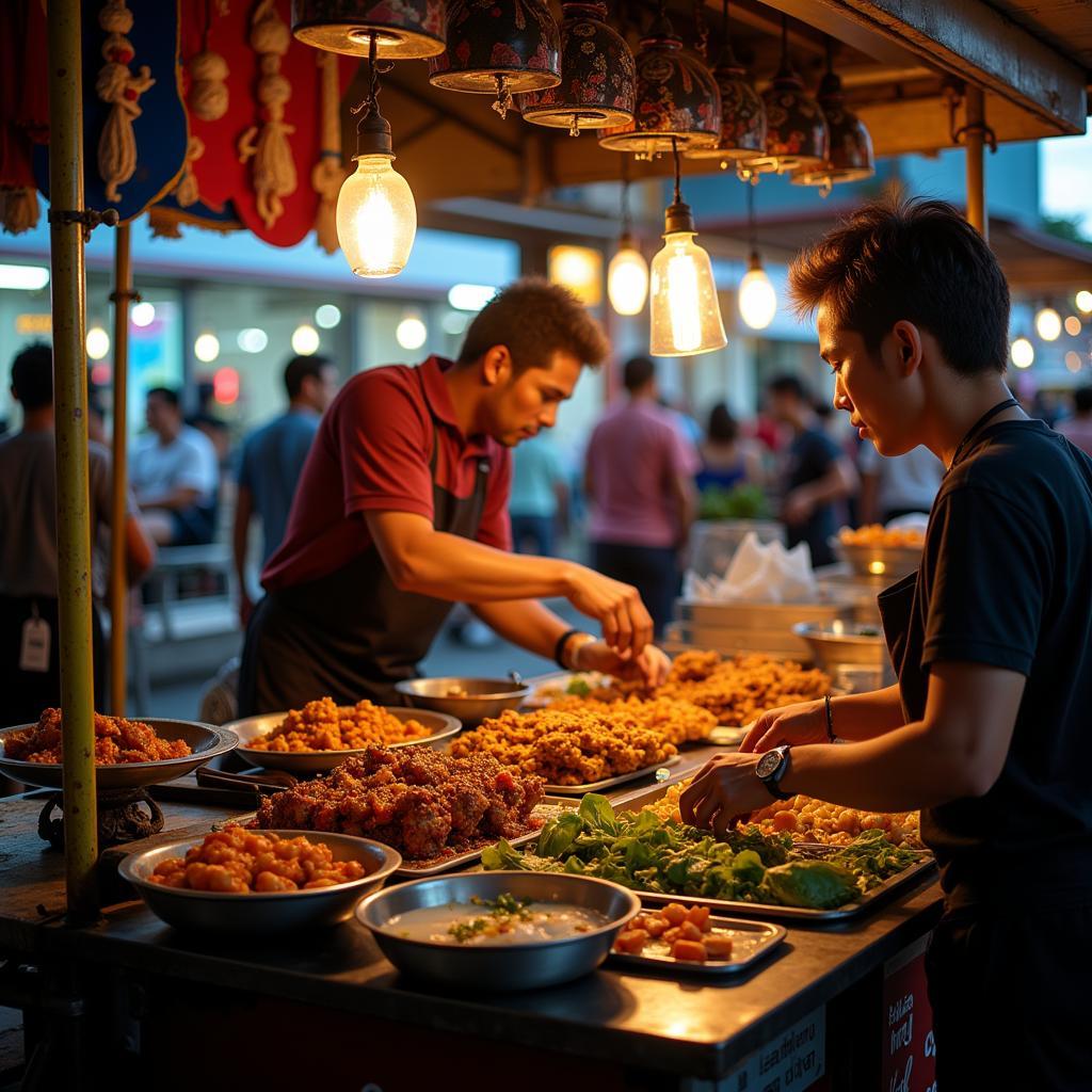 A Busy Thai Street Food Vendor Preparing Delicious Dishes