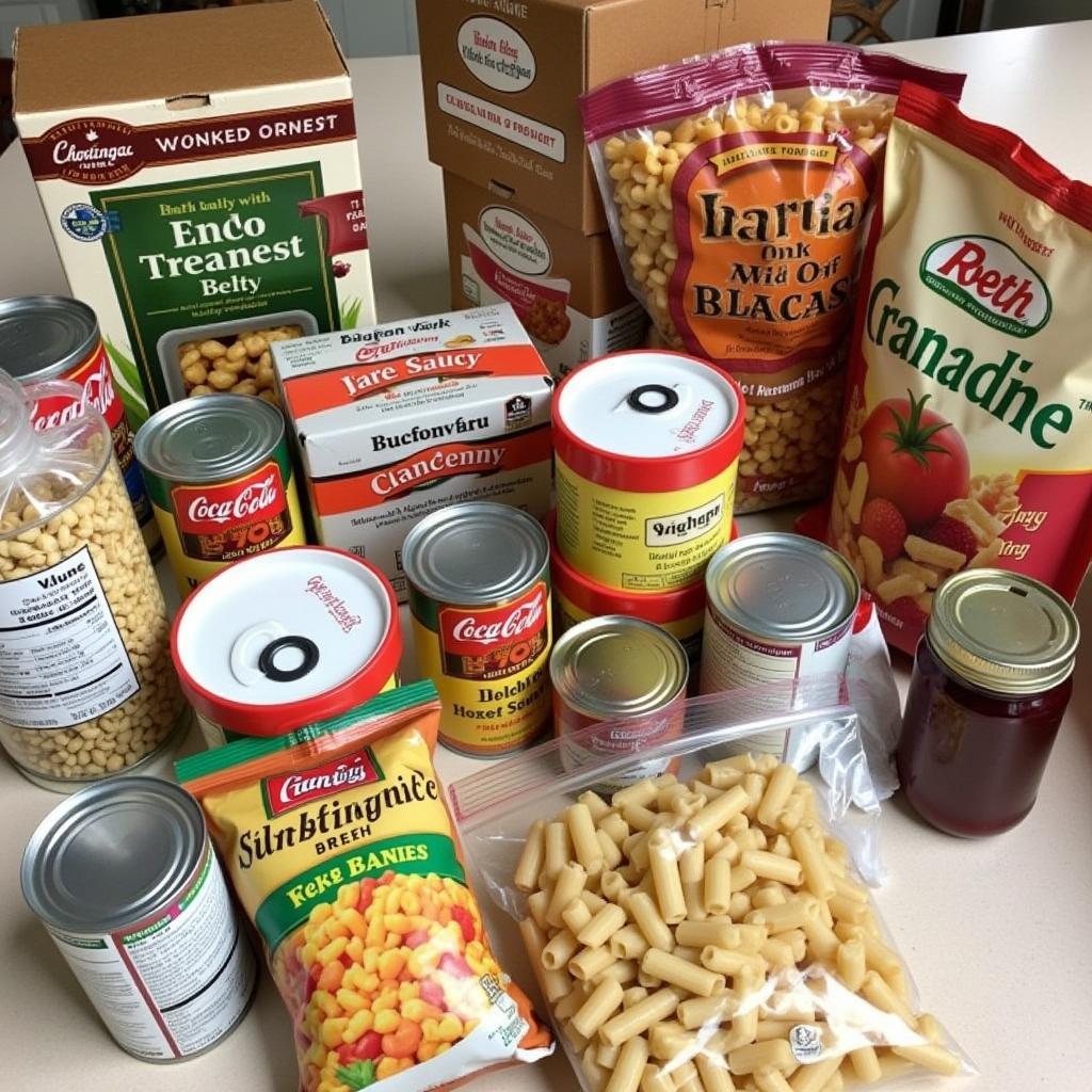 Essential Thanksgiving Food Drive Items: Canned goods, dried goods, stuffing mix, and cranberry sauce