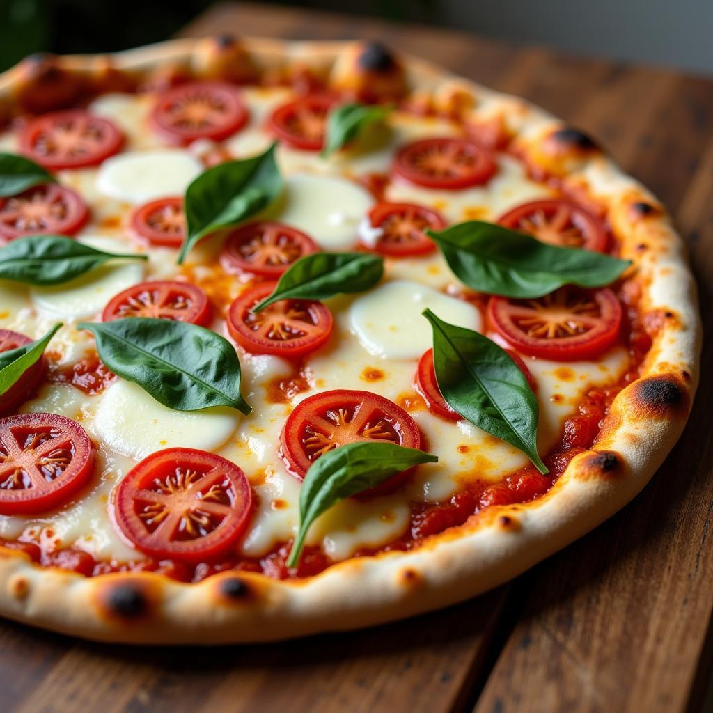 Thin Crust Pizza with Fresh Basil, Tomatoes, and Mozzarella