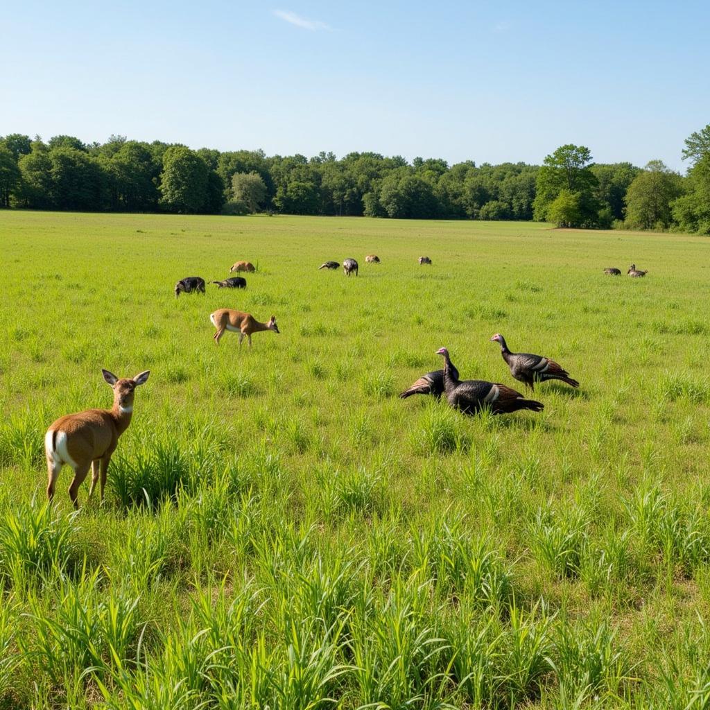 Thriving Triticale Food Plot with Abundant Wildlife