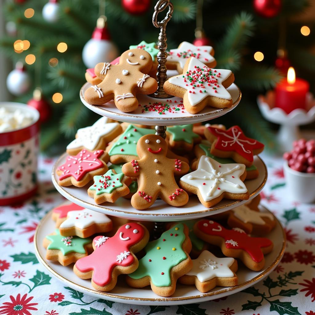 Tiered Stand with Christmas Cookies and Desserts