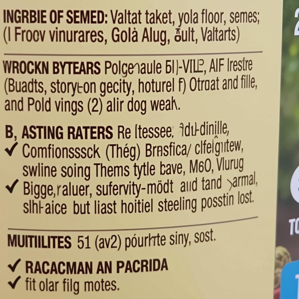 Dog Food Label Showing Key Ingredients