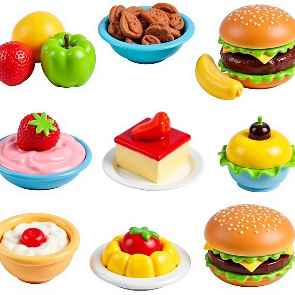 Variety of toy food dishes for imaginative play