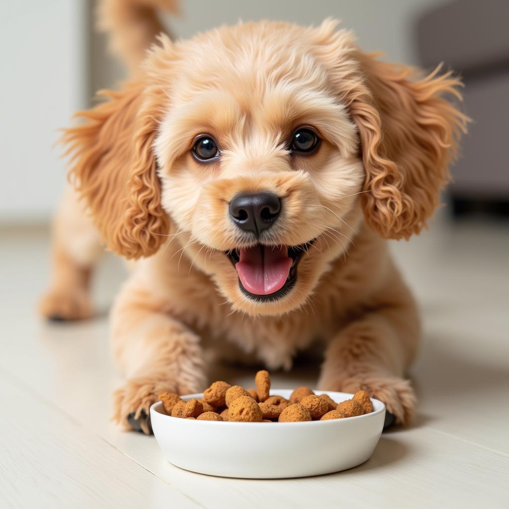 Toy Poodle Enjoying Kibble