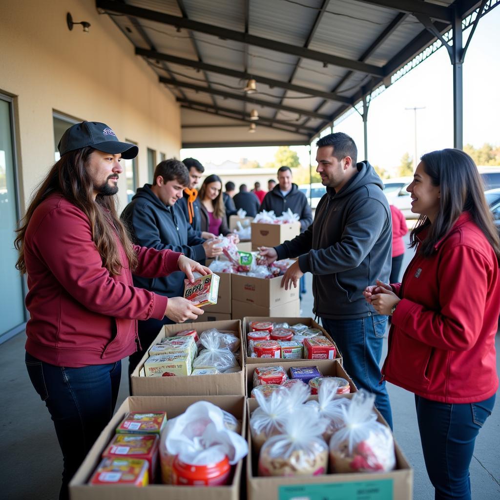 Volunteers at the Tracy Food Bank distribute food to families in need.