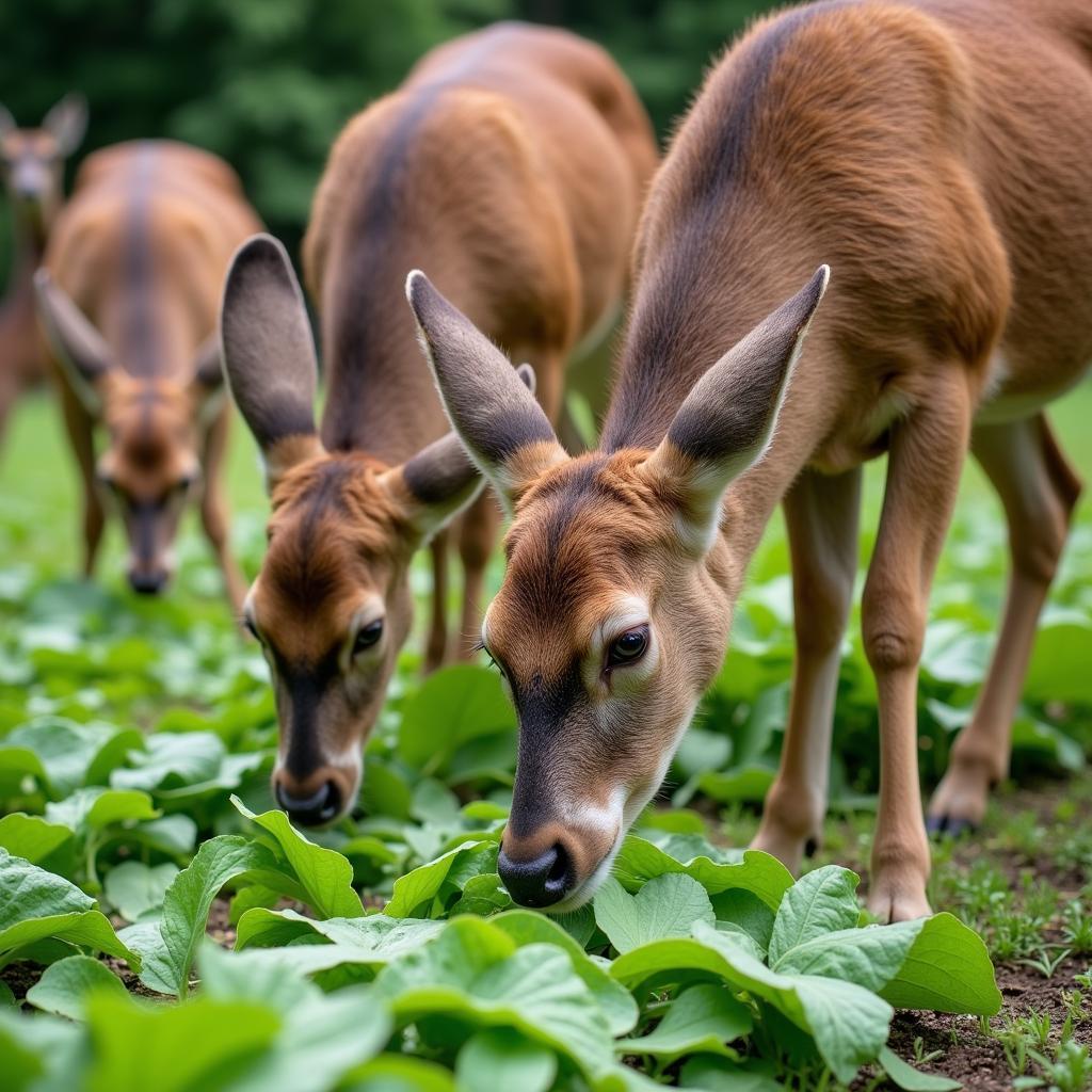 Deer grazing in a turnip food plot