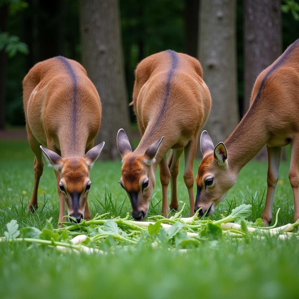 Deer Feeding in a Turnip Food Plot