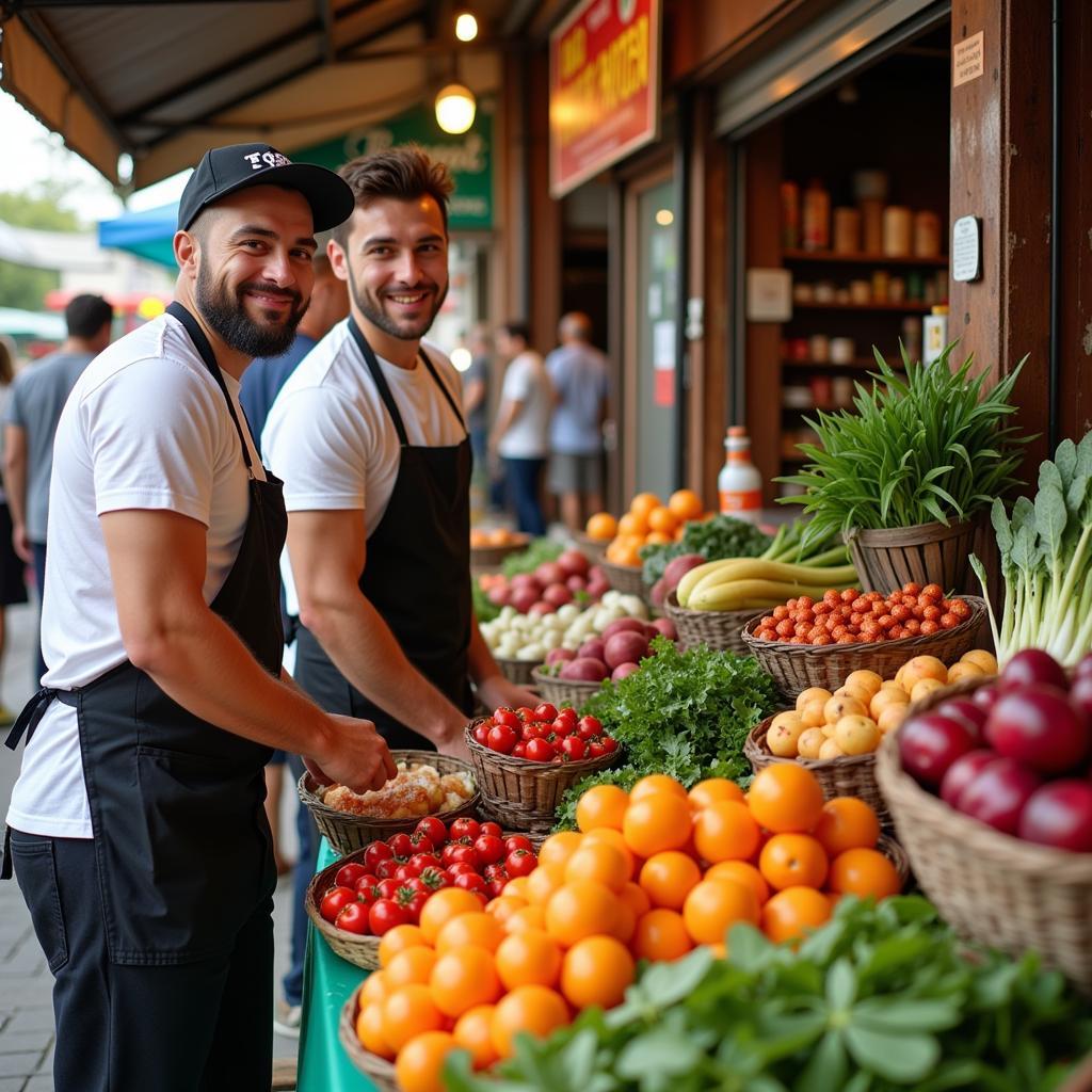 Two Brothers Selling Produce at a Food Market