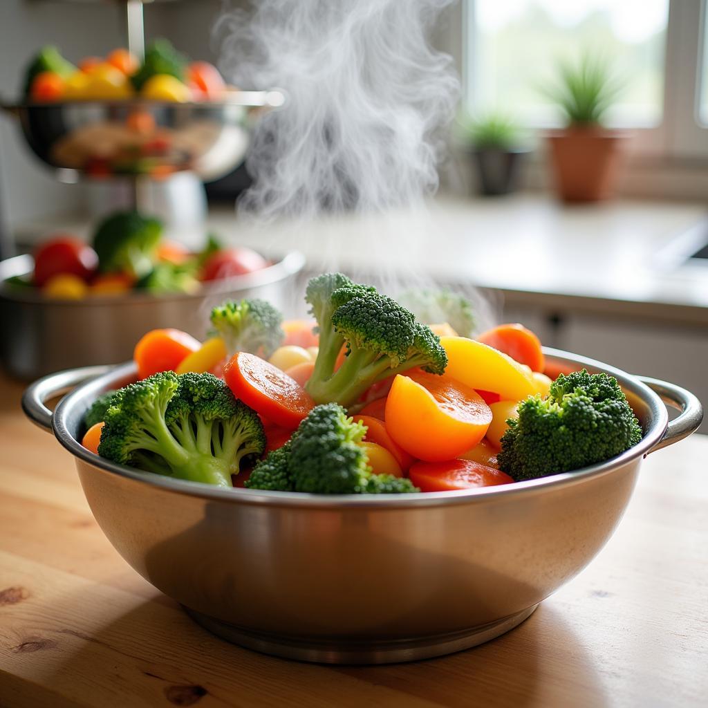 Steaming Vegetables in a Two-Tier Stainless Steel Steamer