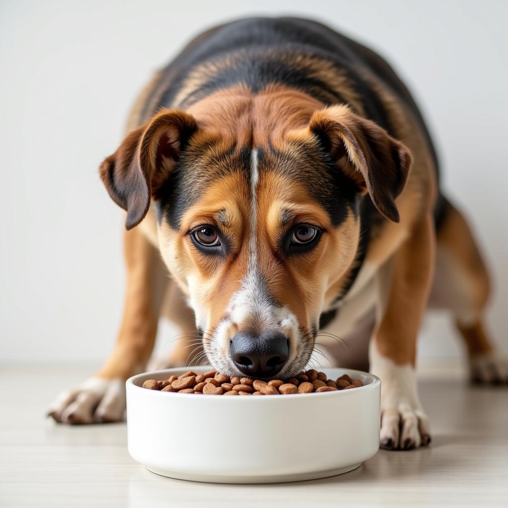 Underweight Dog Enjoying a Meal