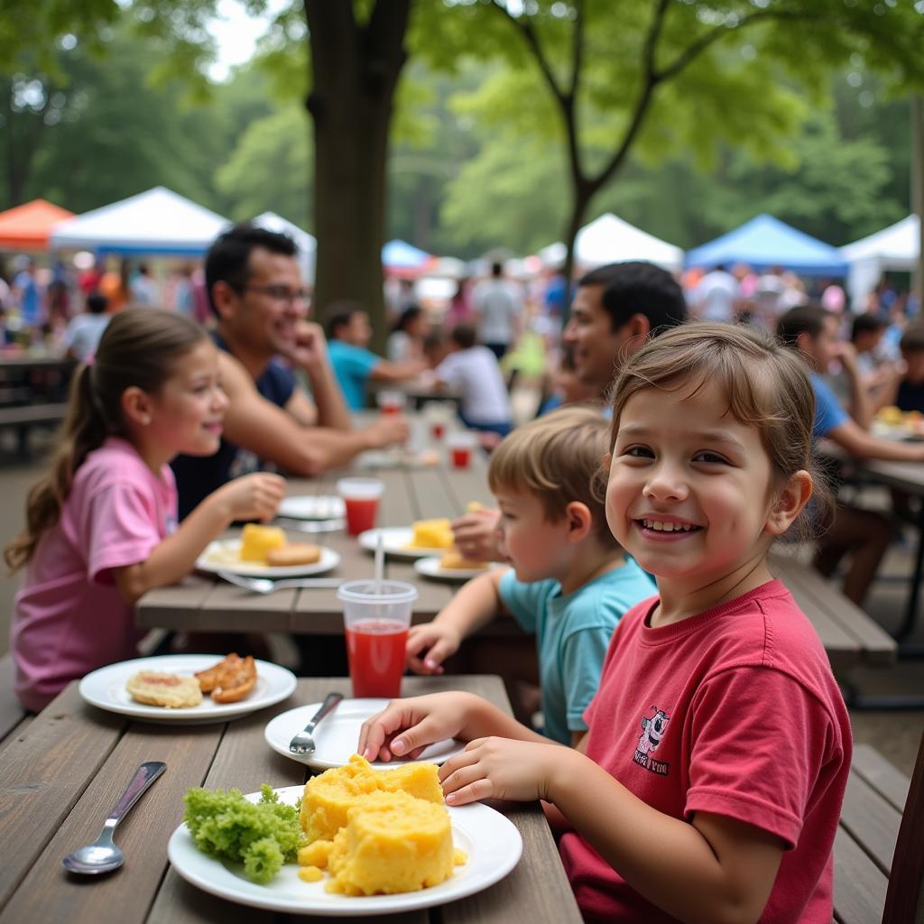 Families enjoying delicious food at the Union Center Food Truck Rally.