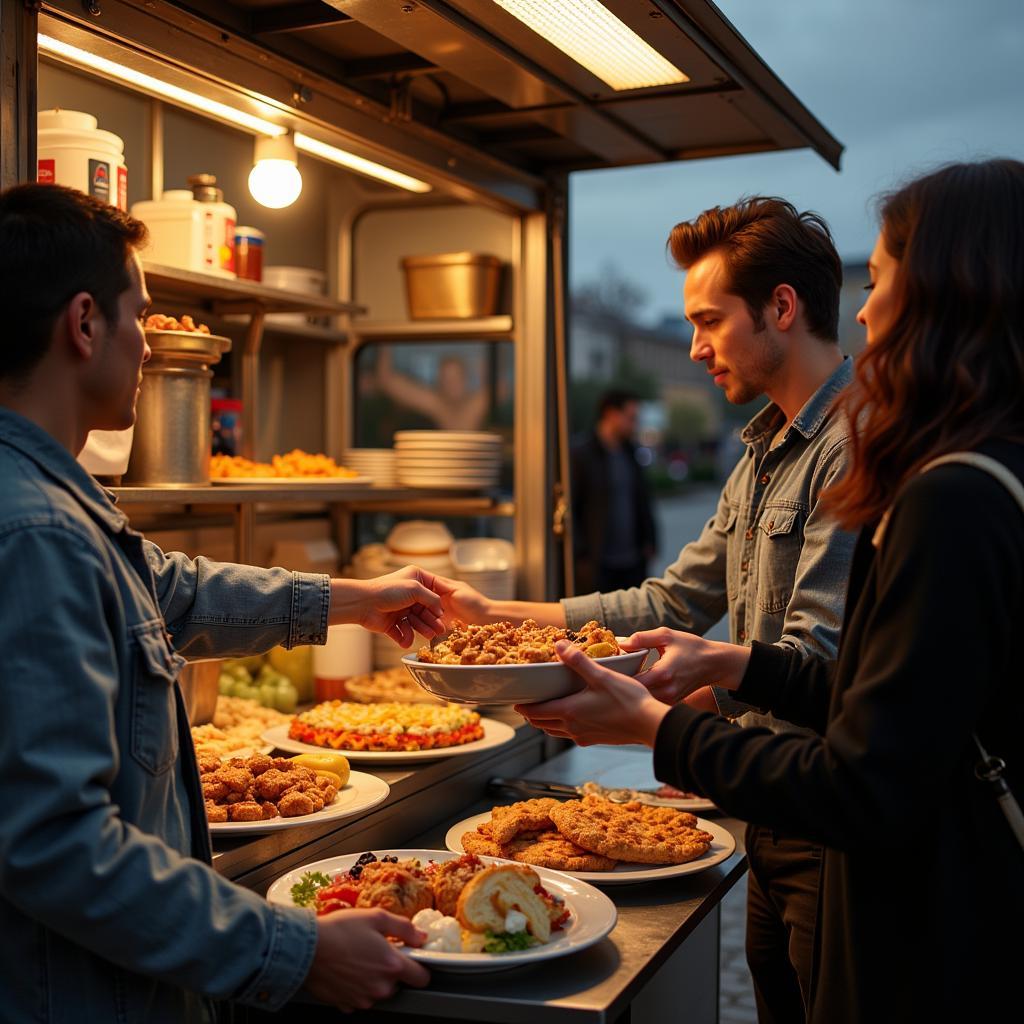 People ordering food from various food trucks at the Union Center Food Truck Rally.