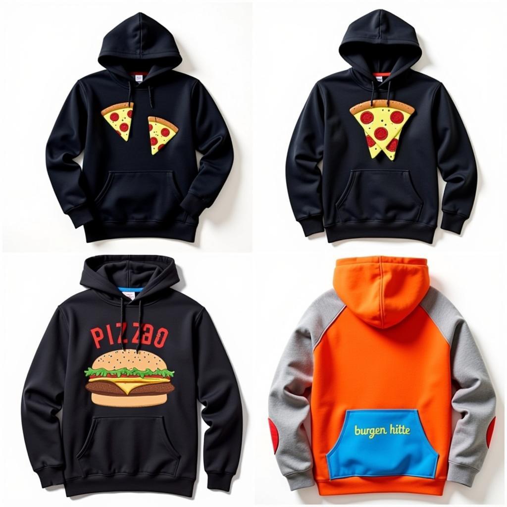 Unique and innovative designs of food-themed hoodies.