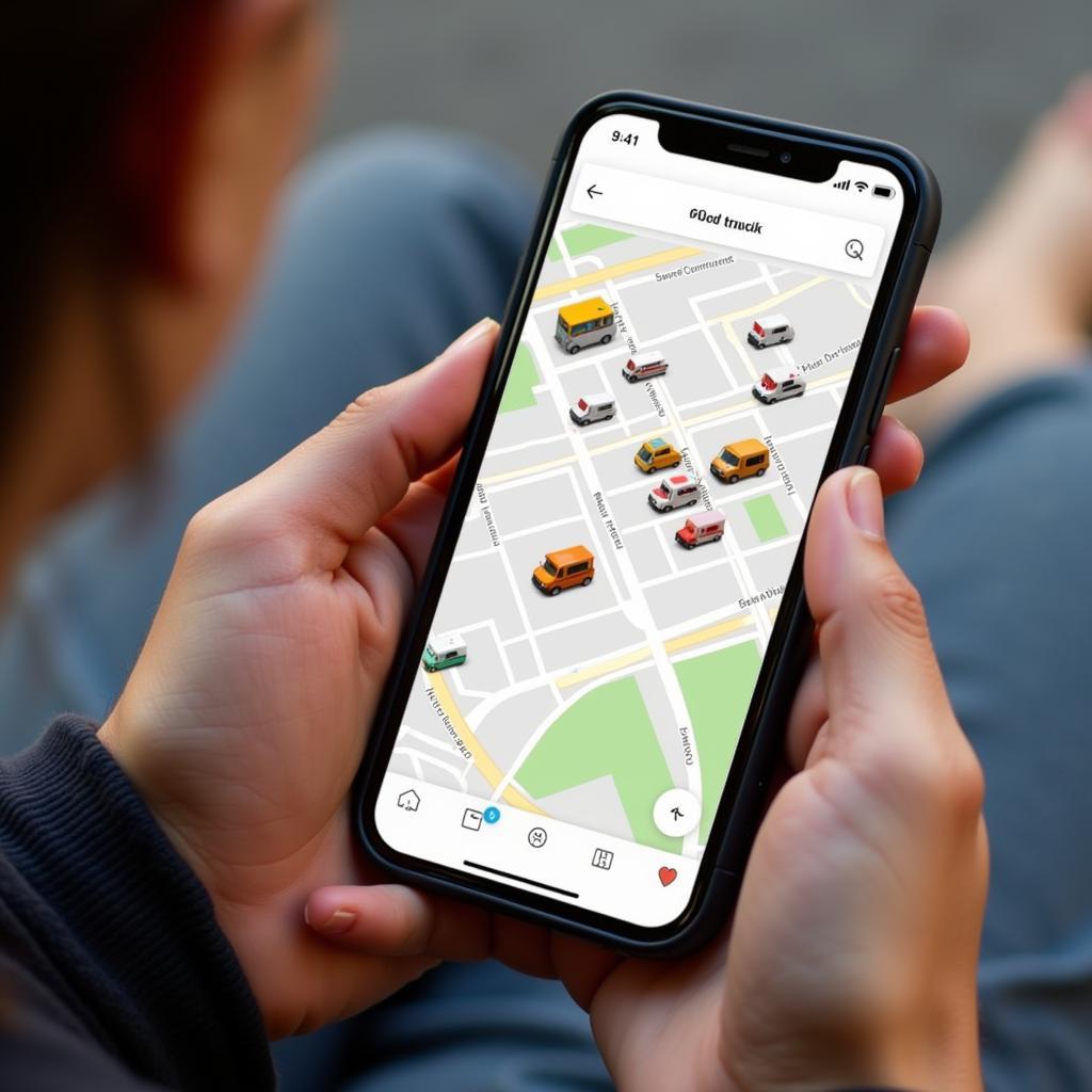 Person Using a Food Truck Finder App on Smartphone