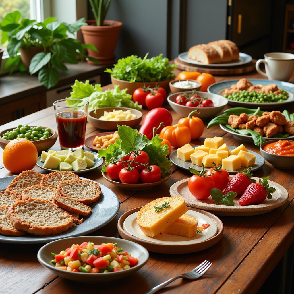 Variety of foods on a kitchen table