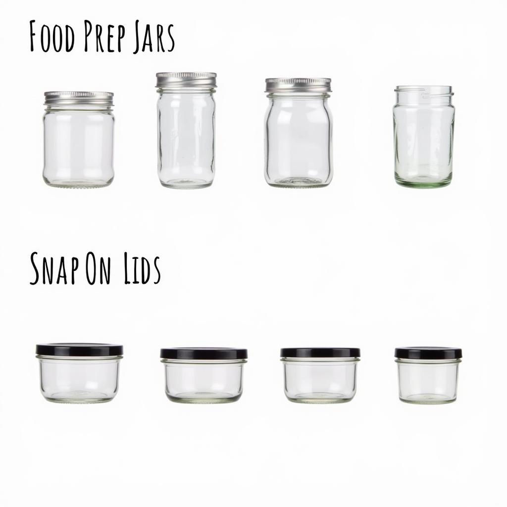 Different sizes and materials of food prep jars