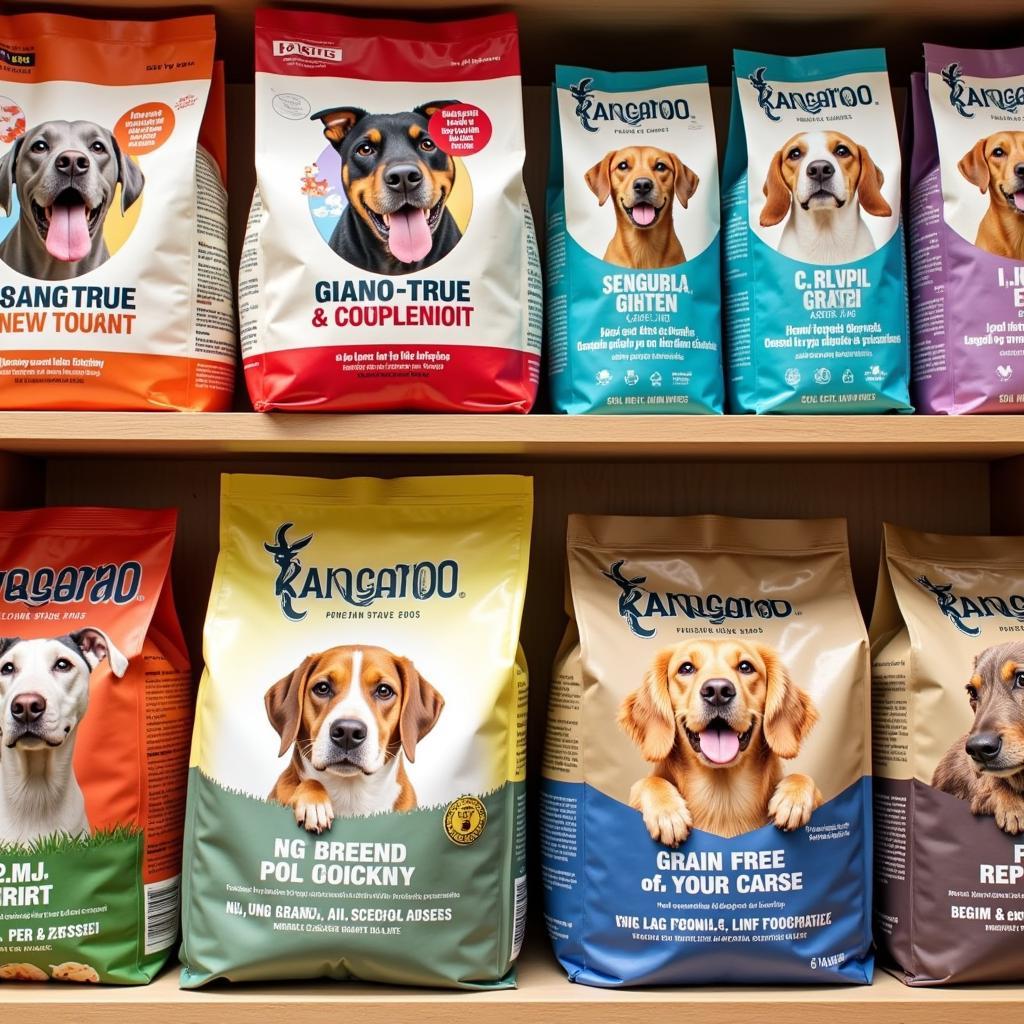 Different brands and types of kangaroo dog food