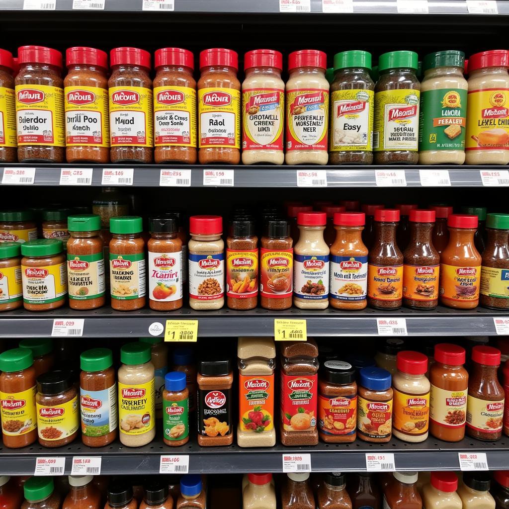 Various Seasoning Brands on a Supermarket Shelf