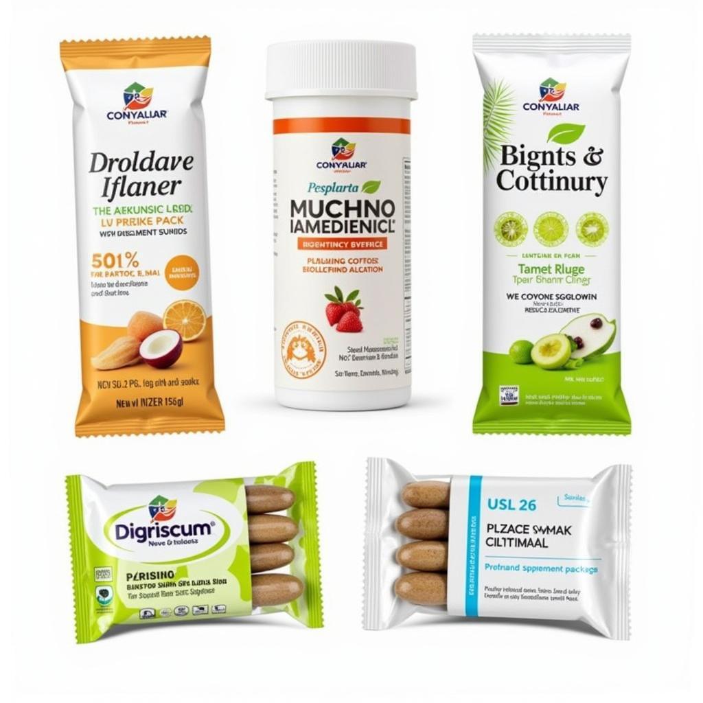 Various sizes and shapes of food supplement stick packs