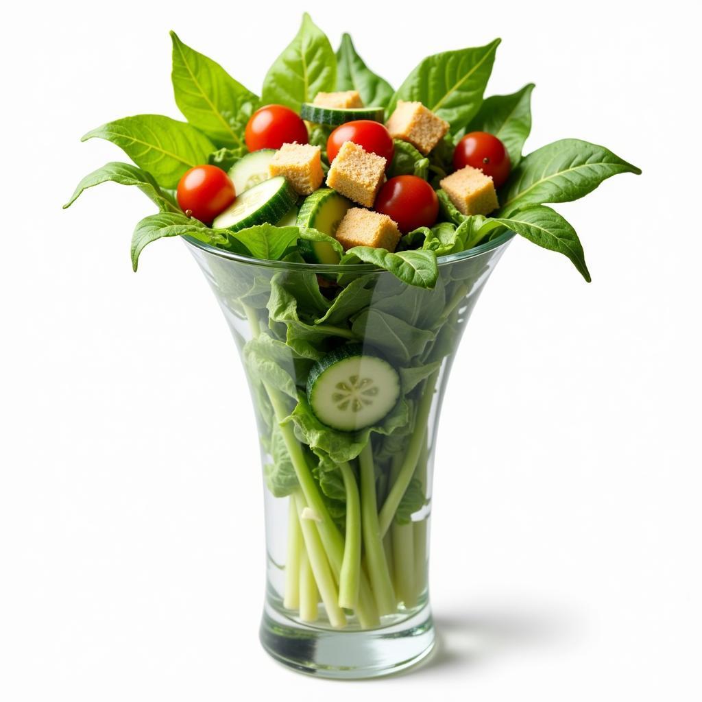 Vibrant Salad Presentation in a Tall Glass Vase