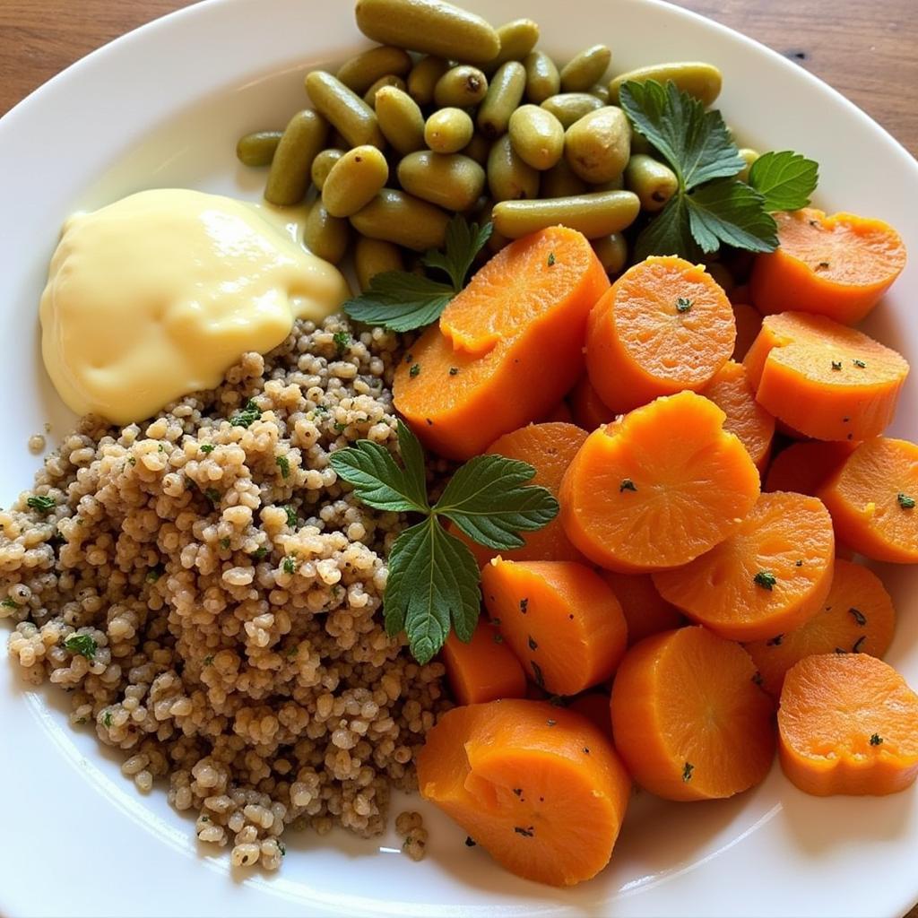 A plate of warm, nourishing Vata balancing foods