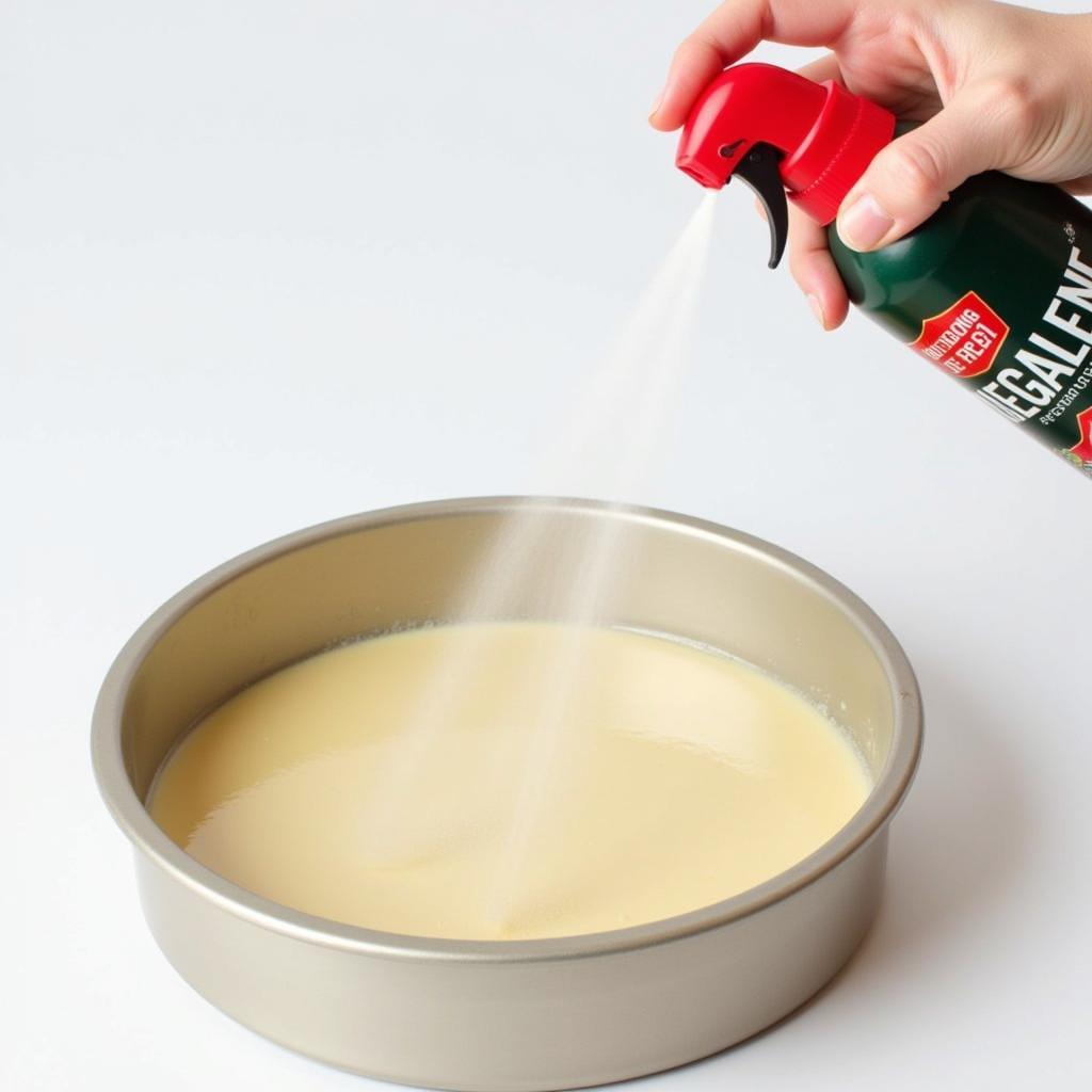 Applying Vegalene Food Release Spray to a Cake Pan