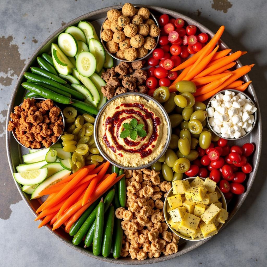 Vegan Iranian Mezze Platter with Dips and Salads