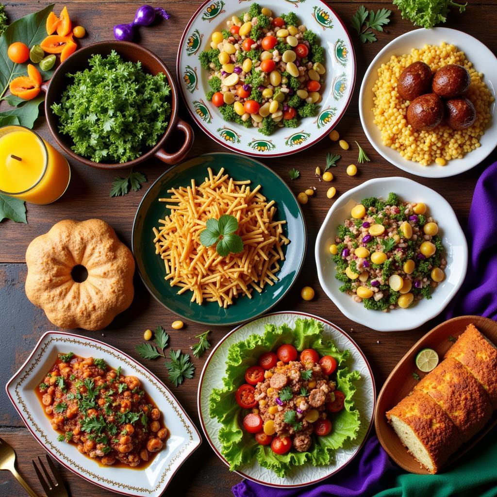 Vegetarian Mardi Gras Dishes Spread