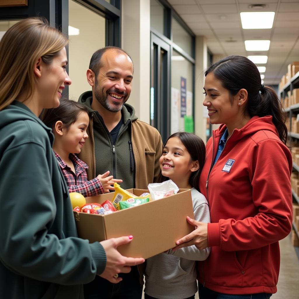 A family receiving food assistance at a Vernal, Utah food pantry