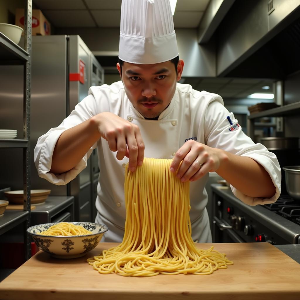 Chef preparing noodles in a Vernon, CT, Chinese restaurant