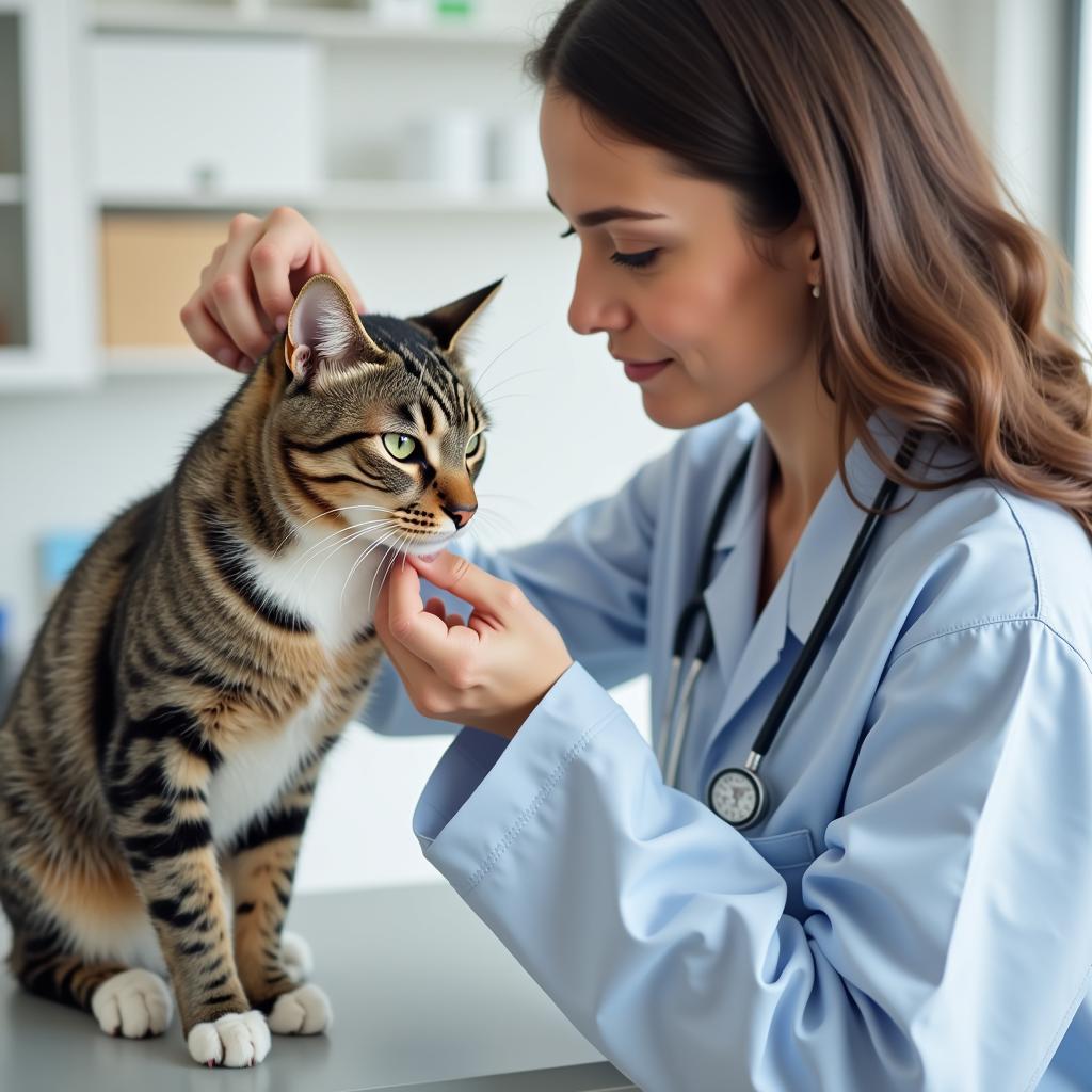 Veterinarian Examining a Cat