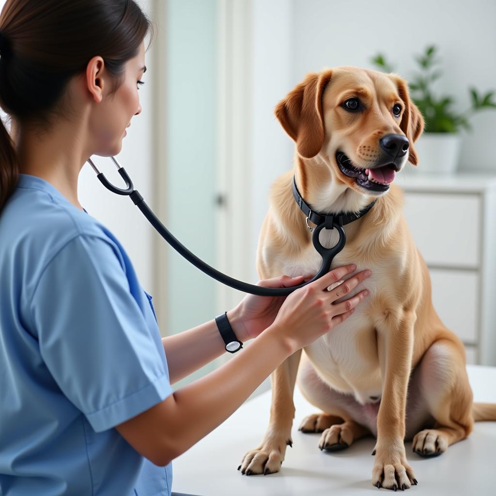 Veterinarian examining a dog