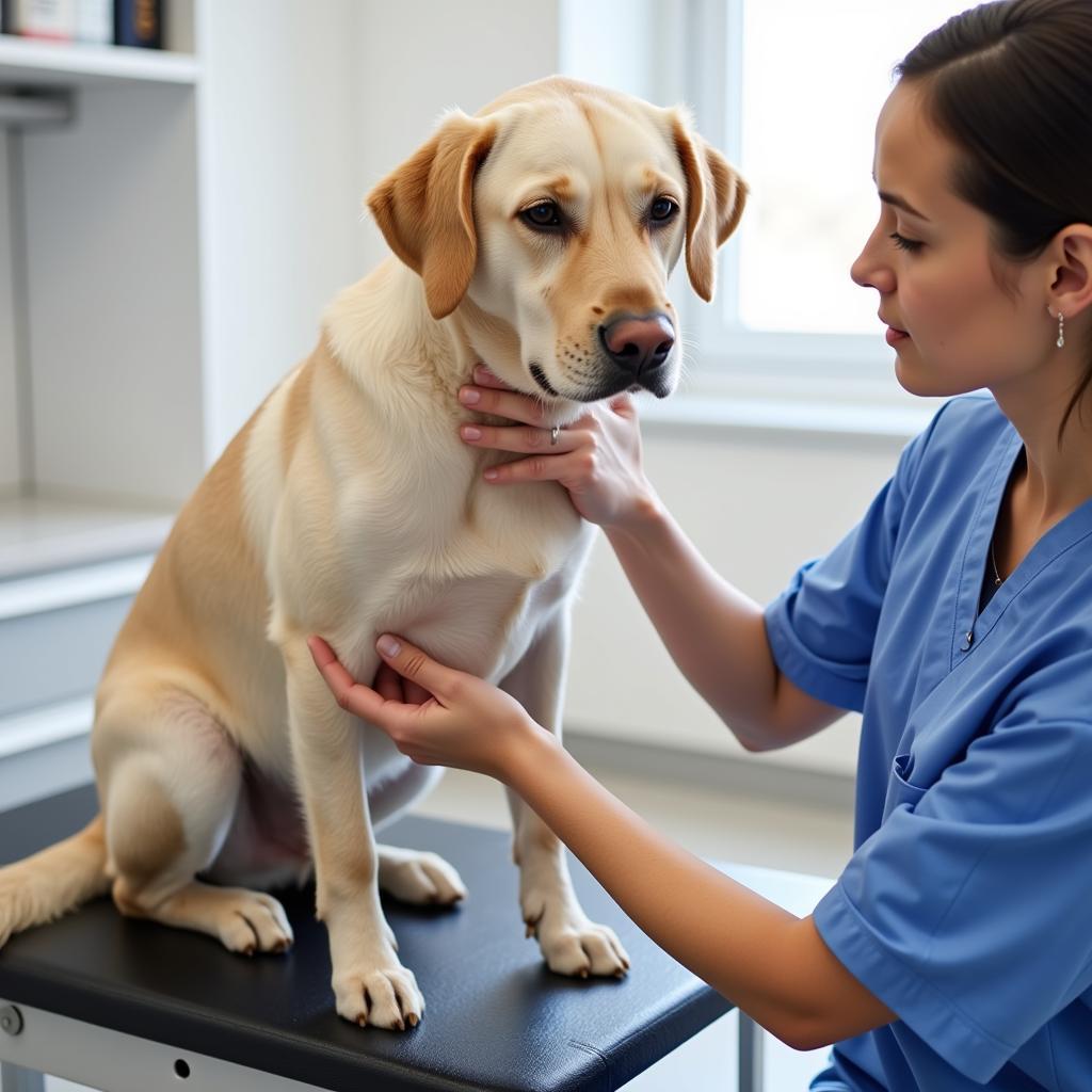 Veterinarian Examining a Dog with Arthritis